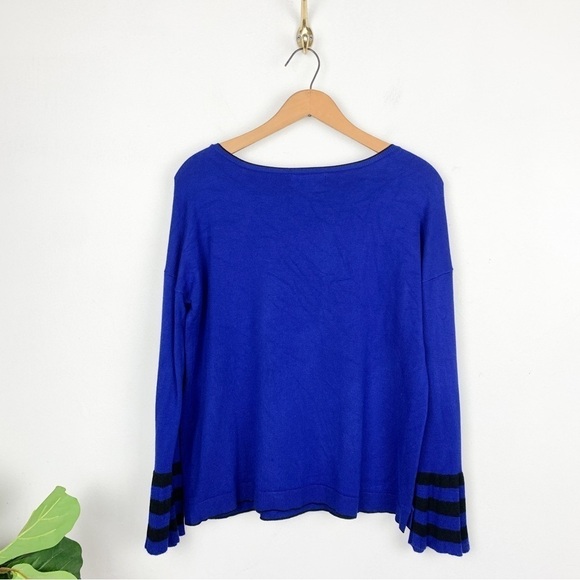 525 America Cobalt Blue Boat Neck Bell Sleeve Lightweight Sweater Sz M - Picture 2 of 7
